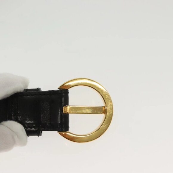 Salvatore Ferragamo Belt Leather 30.3"" Gold Black Auth sw1434 - Picture 7 of 9